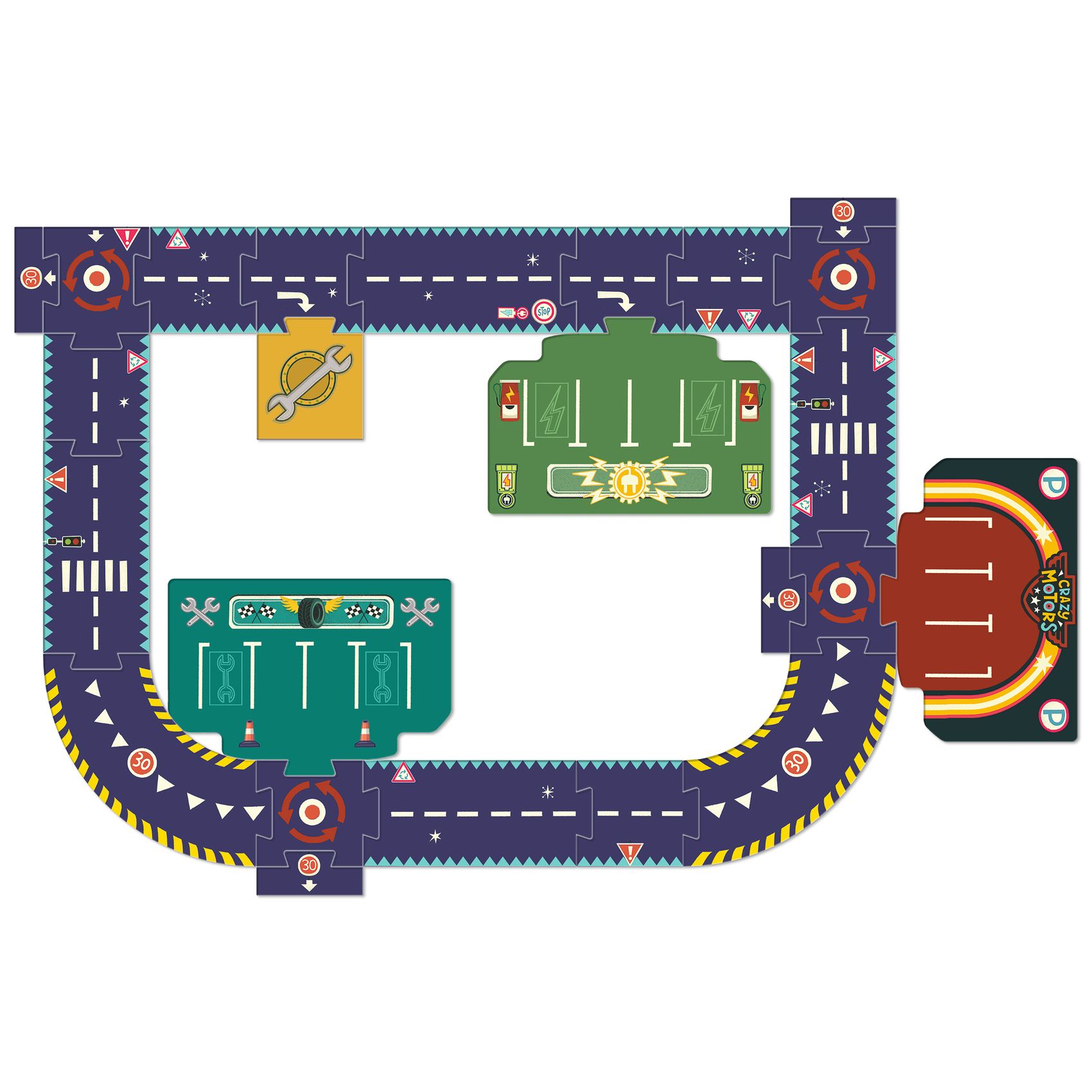 CRAZY MOTORS autópálya - Városi körút - Circuit de ville - puzzle géant  - 1