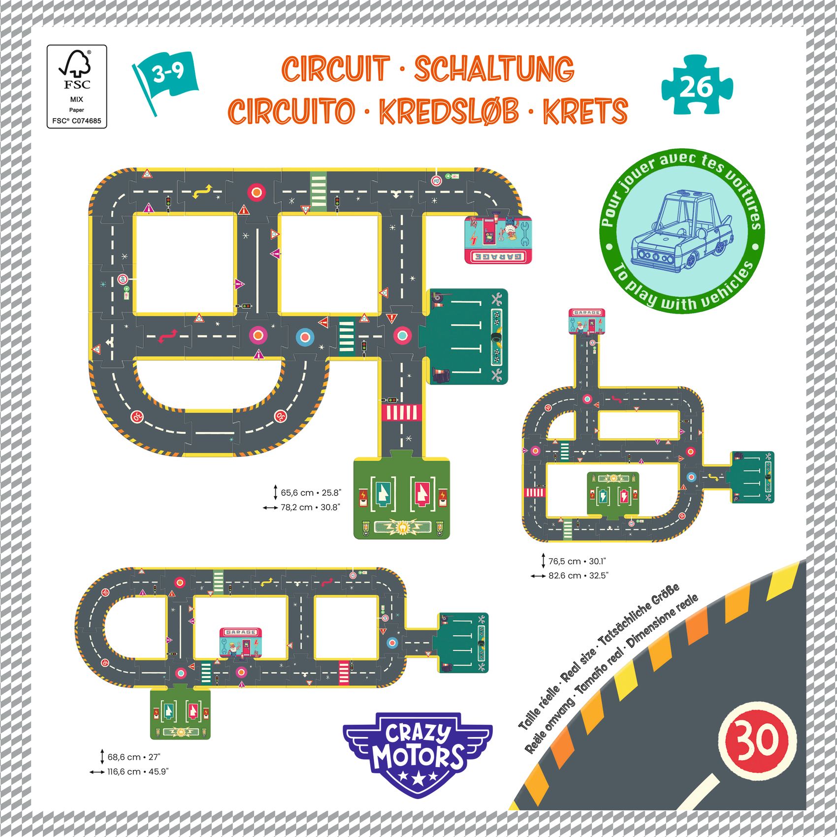 CRAZY MOTORS autópálya - Városi kőrút - City circuit - Giant puzzle - 26 pcs - 6