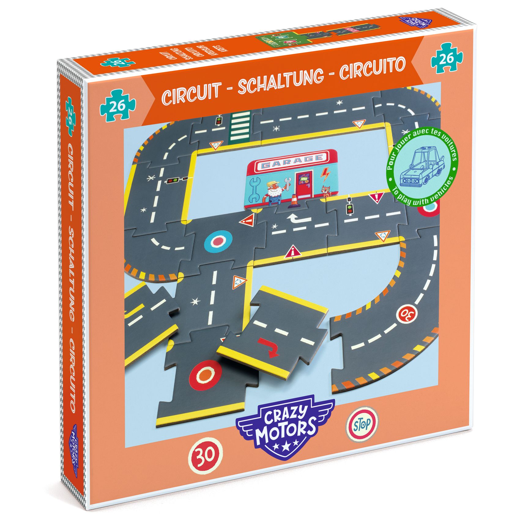 CRAZY MOTORS autópálya - Városi kőrút - City circuit - Giant puzzle - 26 pcs - 0