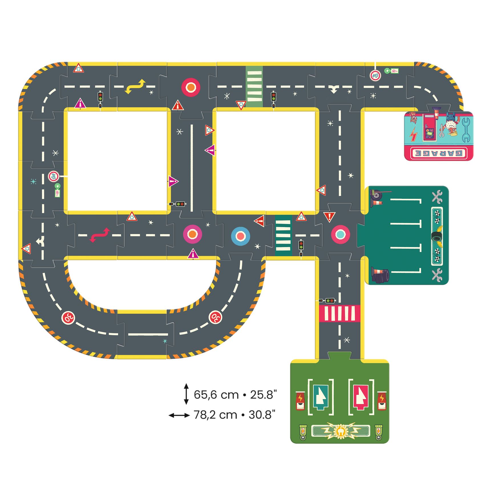 CRAZY MOTORS autópálya - Városi kőrút - City circuit - Giant puzzle - 26 pcs - 1