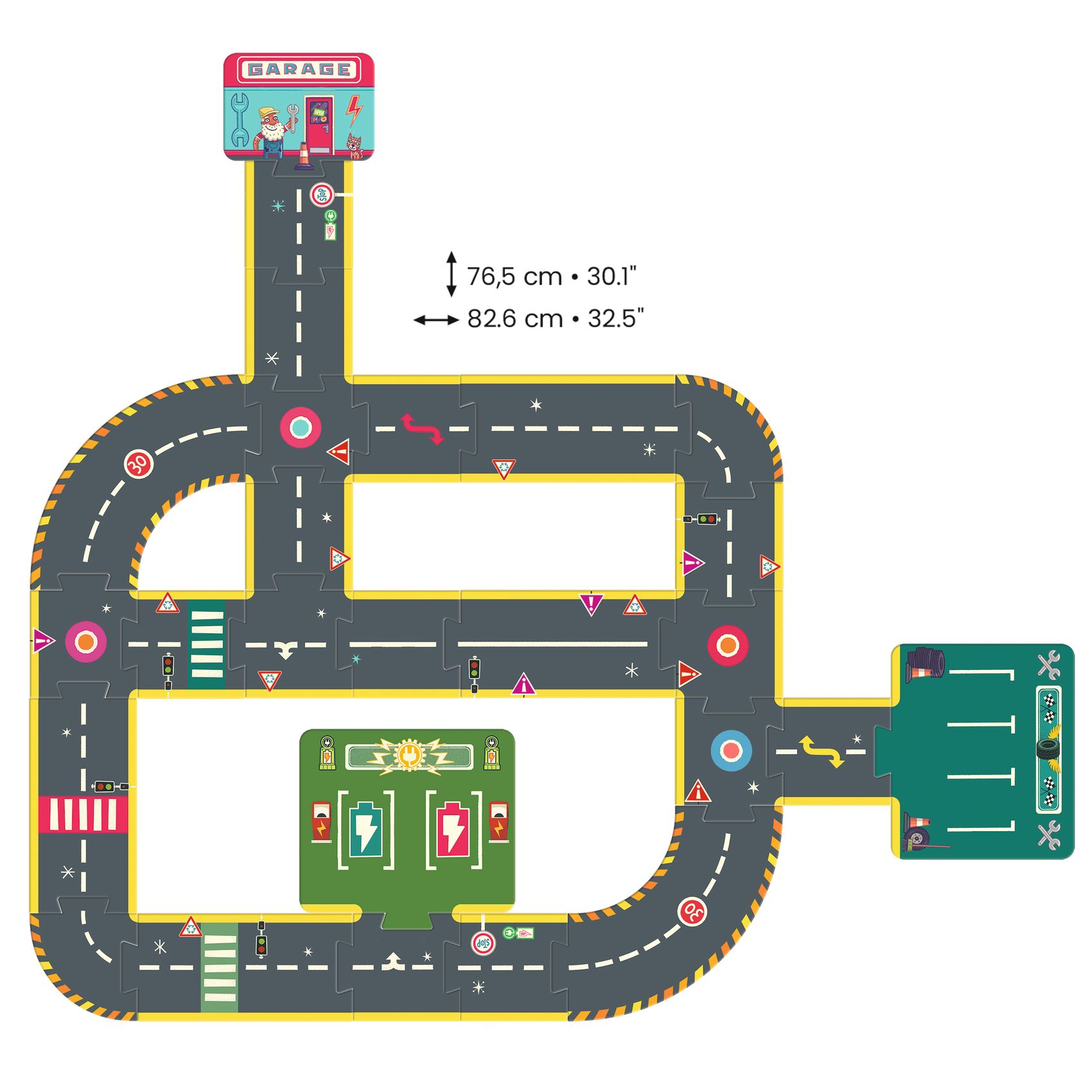 CRAZY MOTORS autópálya - Városi kőrút - City circuit - Giant puzzle - 26 pcs - 2
