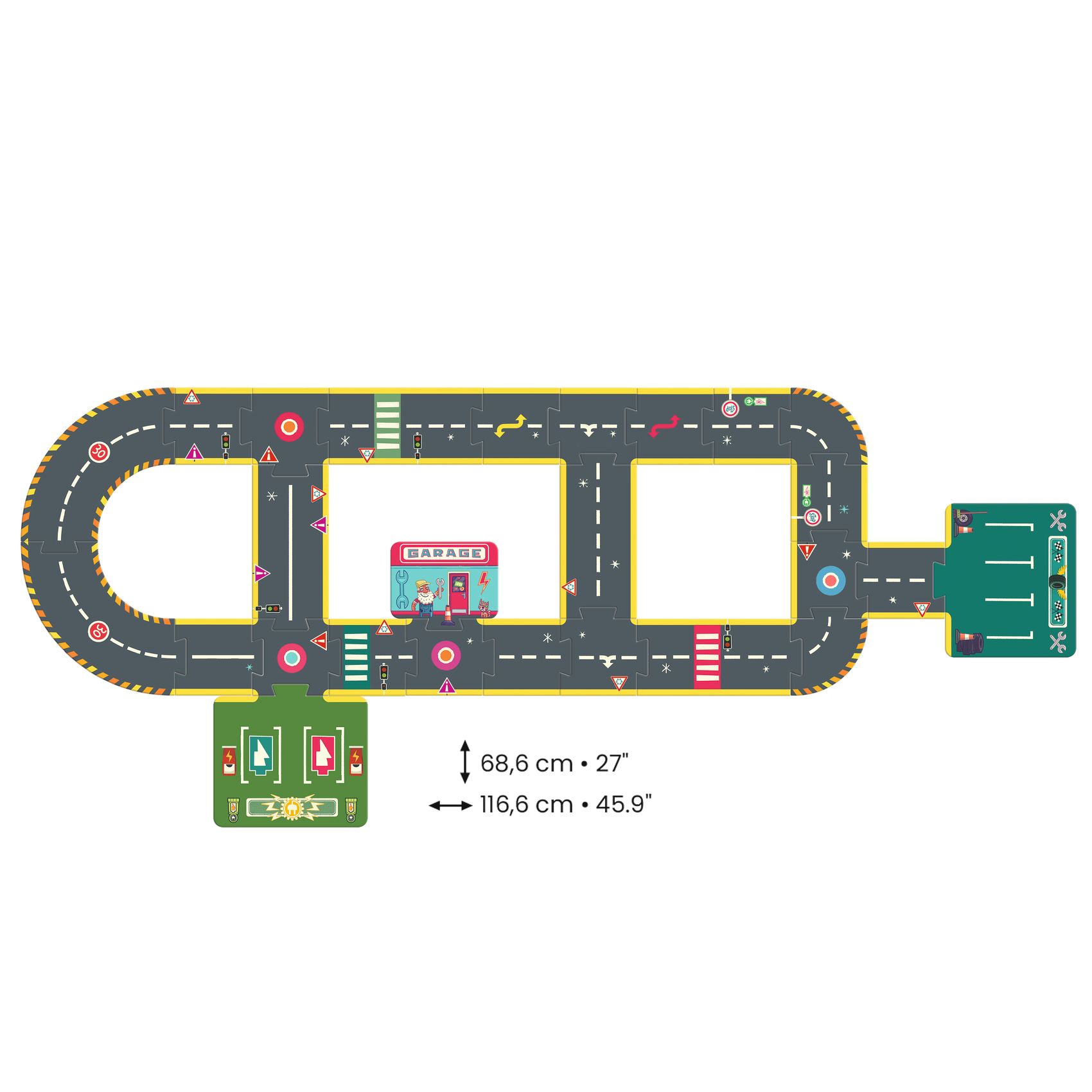 CRAZY MOTORS autópálya - Városi kőrút - City circuit - Giant puzzle - 26 pcs - 3