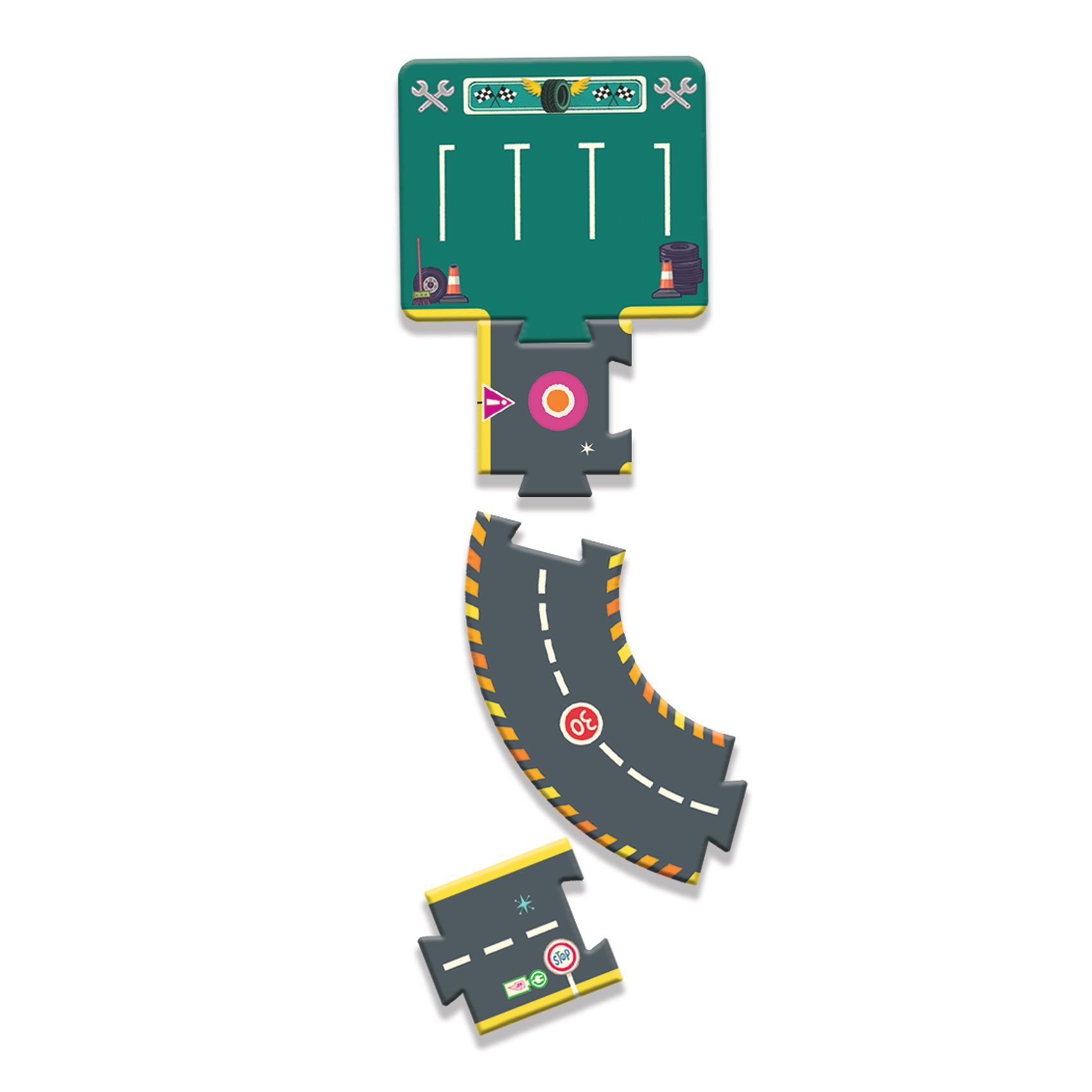 CRAZY MOTORS autópálya - Városi kőrút - City circuit - Giant puzzle - 26 pcs - 4
