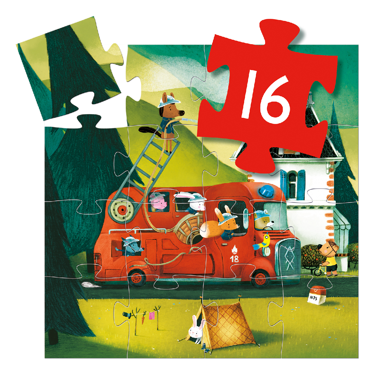 Formadobozos puzzle - A tűzoltóautó, 16 db-os - The fire truck  - 3