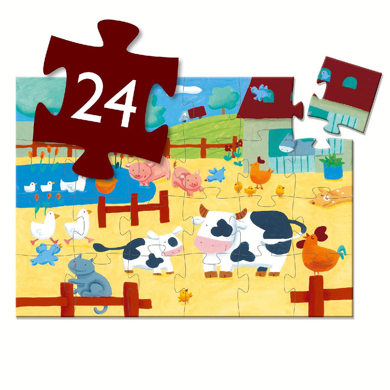 Formadobozos puzzle - Bocik és tehenek, 24 db-os - The cows on the farm - 3