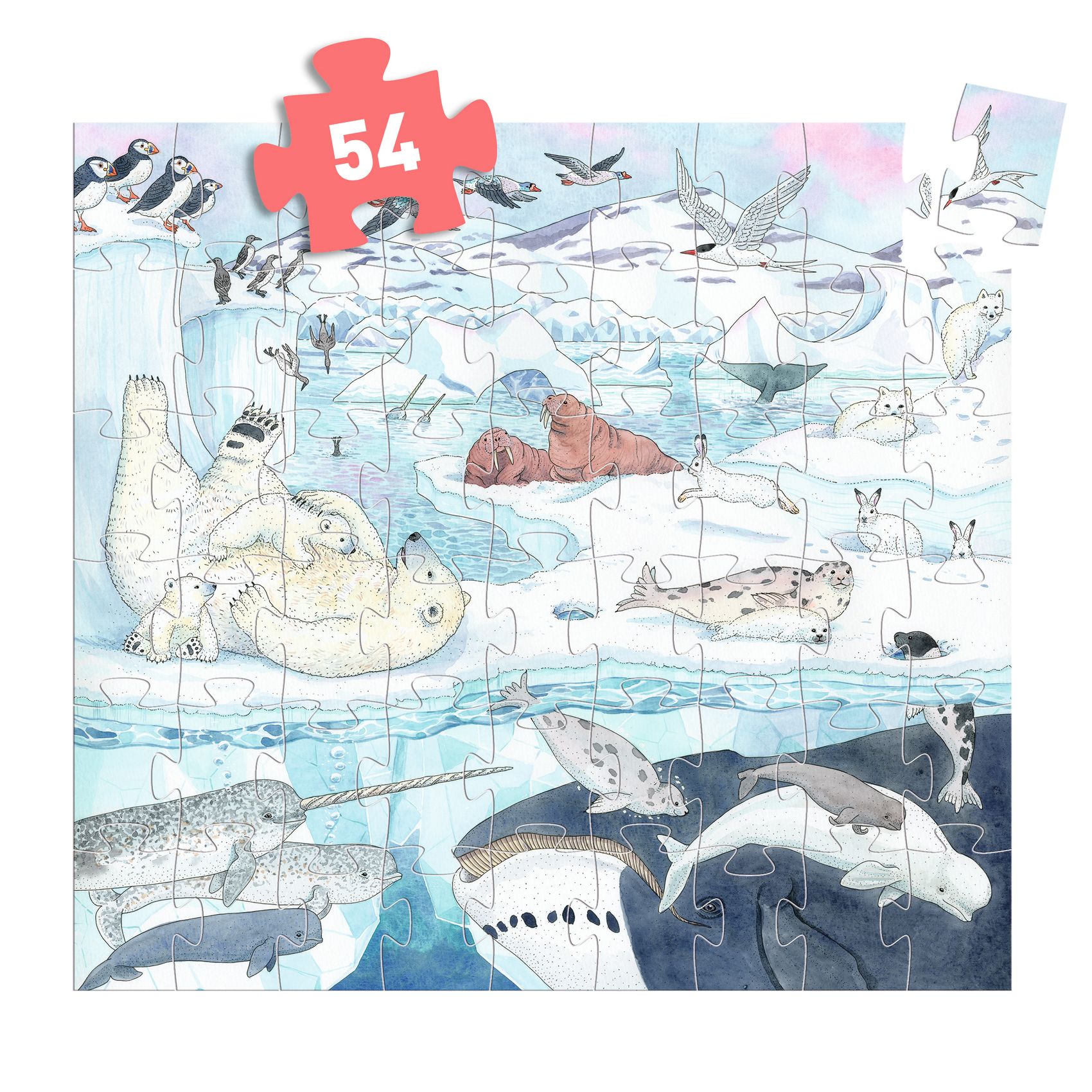 Formadobozos puzzle - Élet a sarkvidéken, 54 db-os - Polar softness - 2