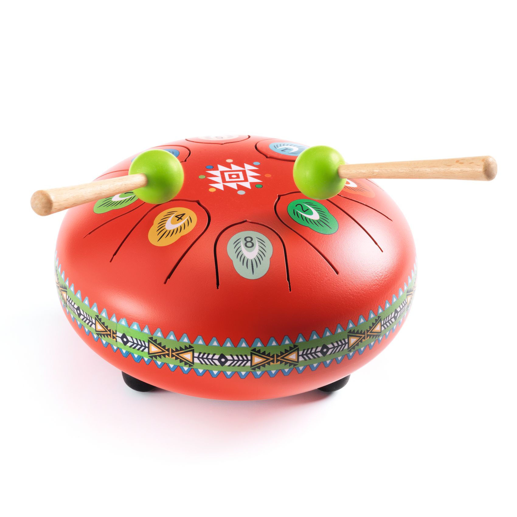Játékhangszer - Rezgőnyelves acél dob, 8 hangú, piros - Red Metal Tongue Drum - 2