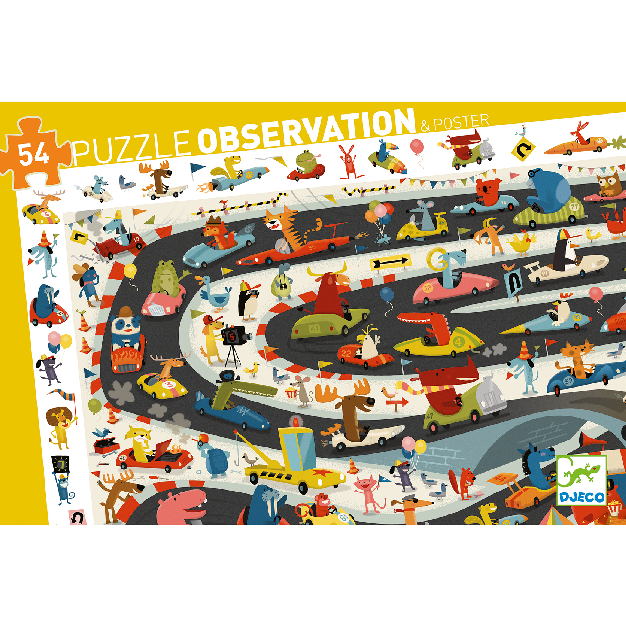 Megfigyeltető puzzle - Állati autóverseny, 54 db-os - Car rally - 1