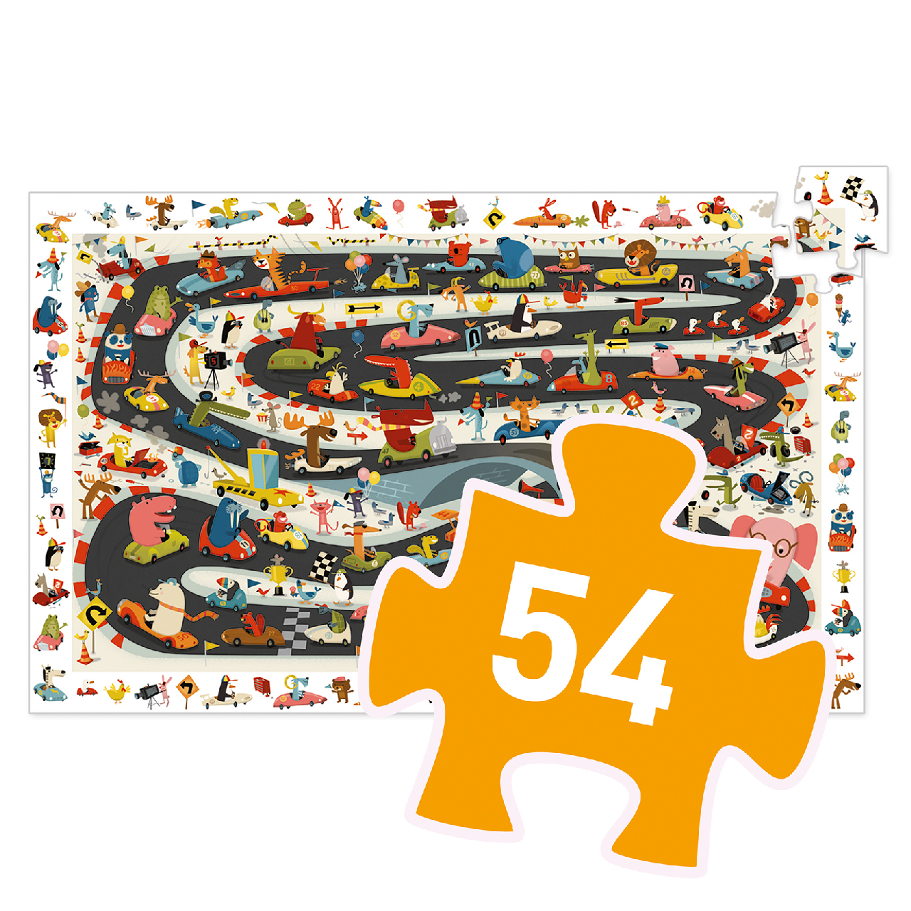 Megfigyeltető puzzle - Állati autóverseny, 54 db-os - Car rally - 3