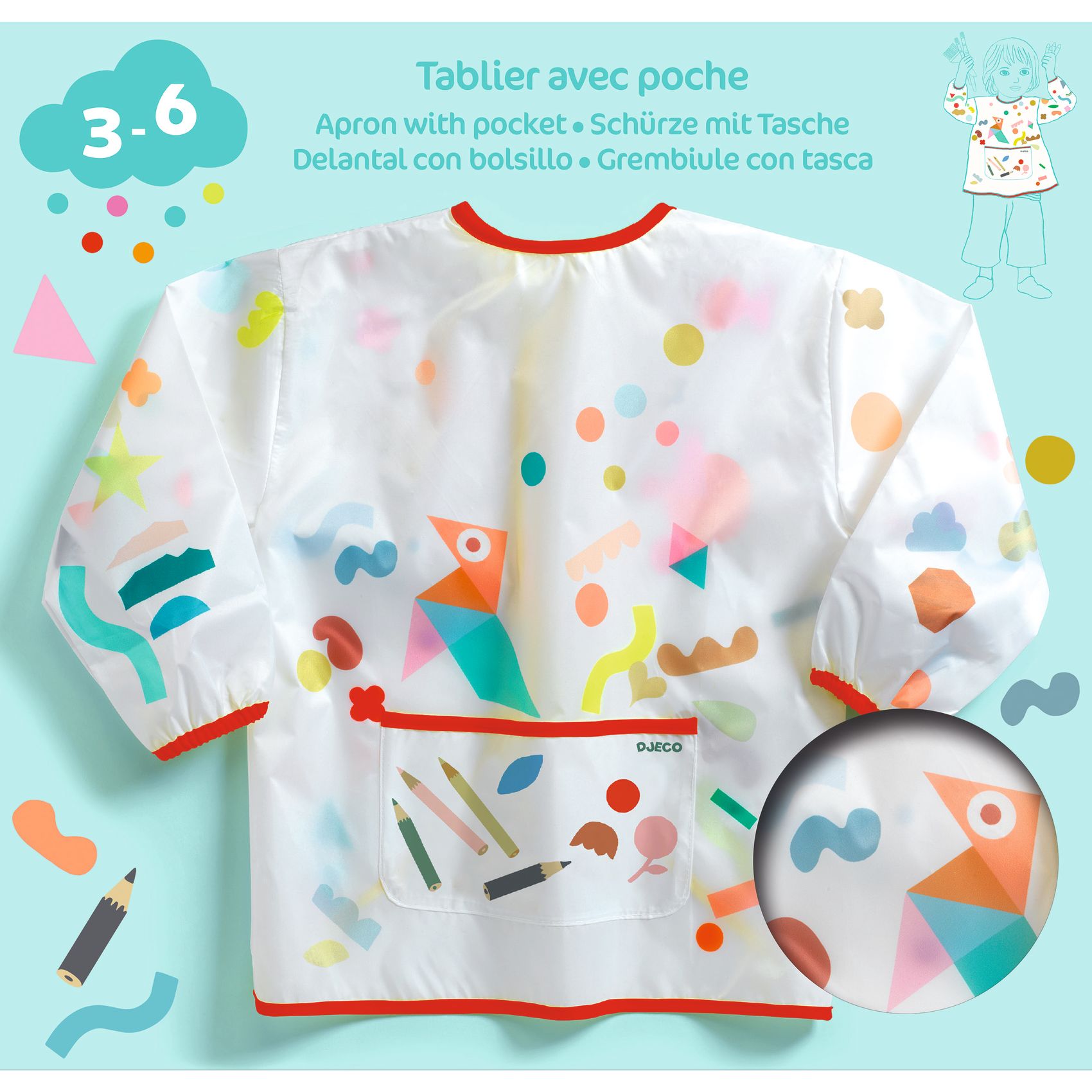 Kötény zsebbel - Matrica és ceruza mintás - Apron with pocket - Stickers and pencils - 3