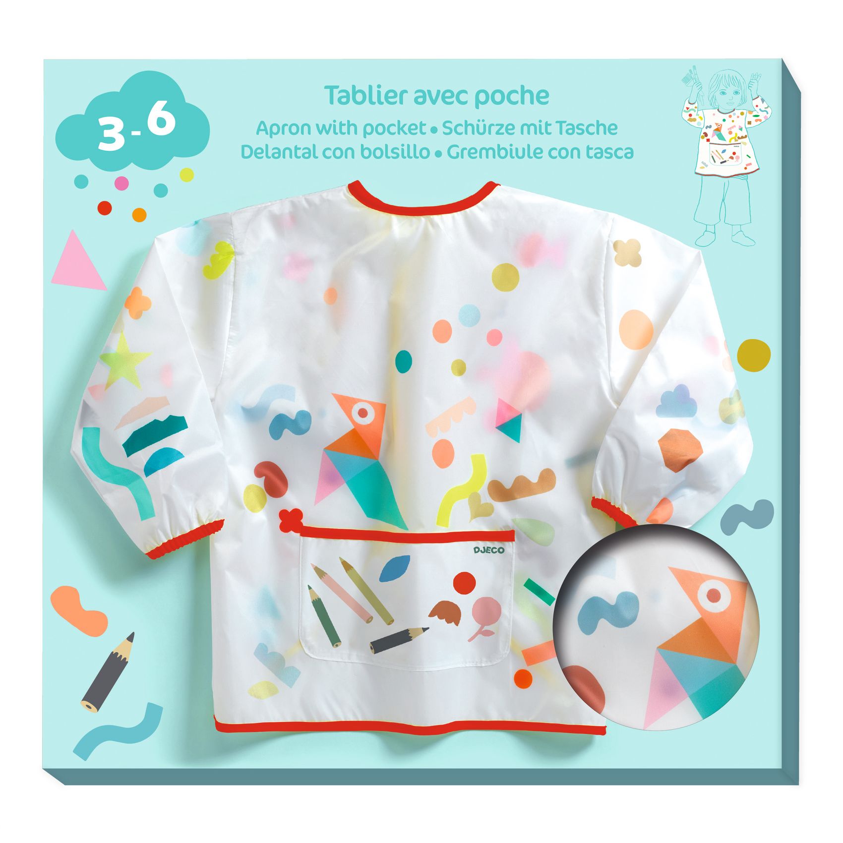 Kötény zsebbel - Matrica és ceruza mintás - Apron with pocket - Stickers and pencils - 0