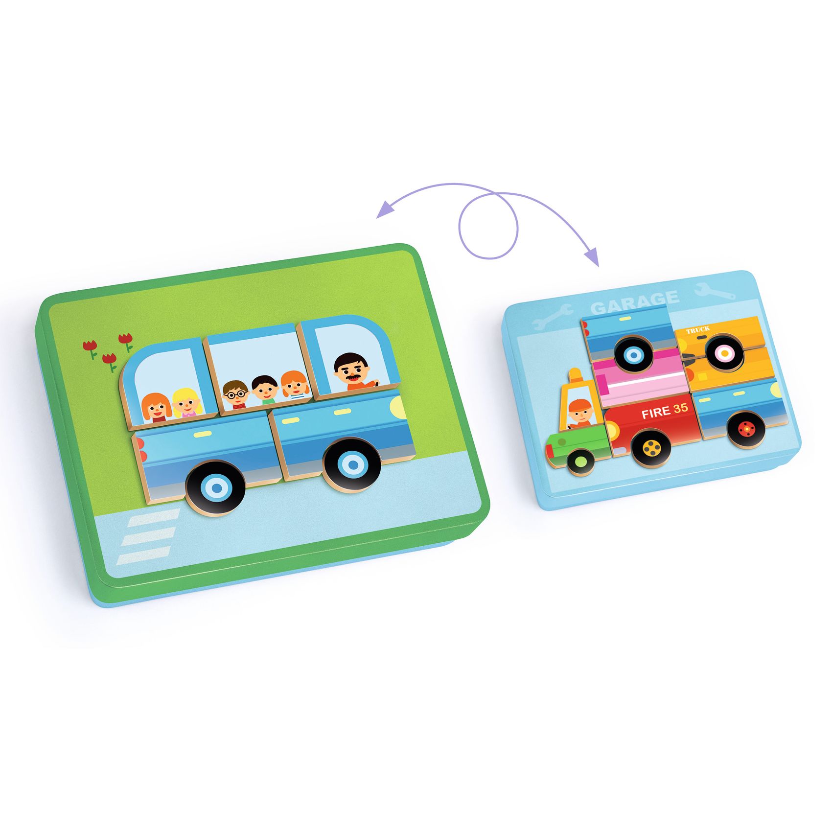 Mágneses képkirakó - Variációk 12 járműre - Inzebox Vehicles - 1