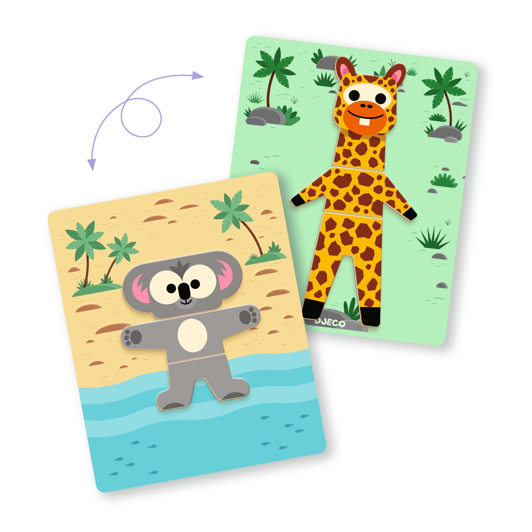 Mágneses képkirakó - Variációk 8 állatra - Inzebox Mix'n'match - 3