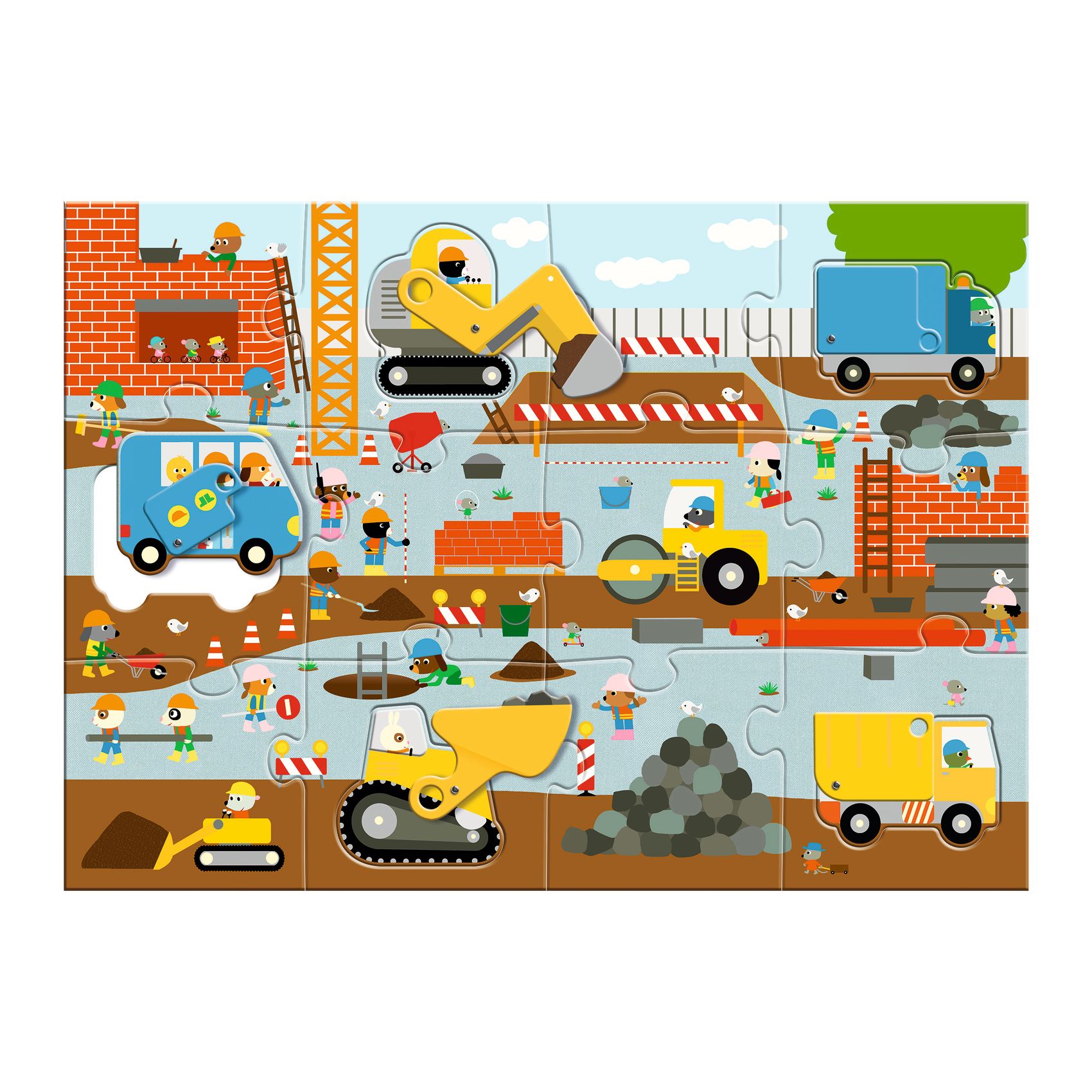 Óriás puzzle - Építkezés, 12+5 db-os - Construction site - 4
