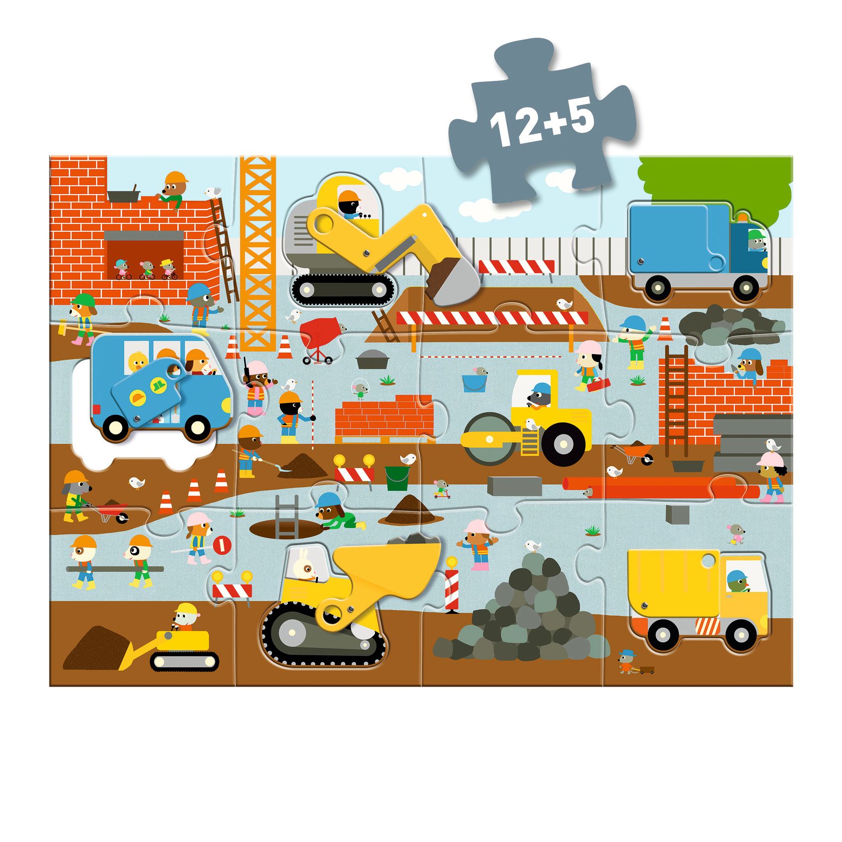Óriás puzzle - Építkezés, 12+5 db-os - Construction site - 2