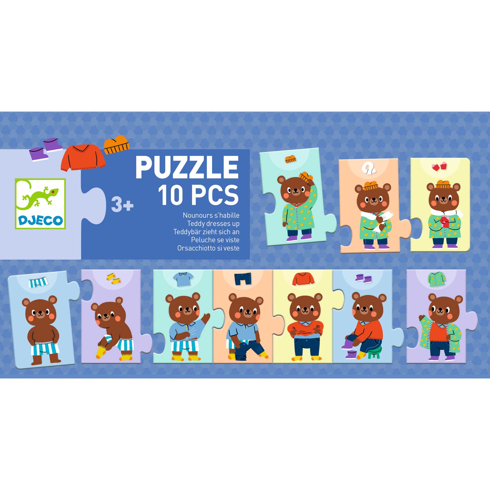 Sorozatkirakó puzzle - Mackó öltözködik, 10 db-os - Teddy dresses up - 3
