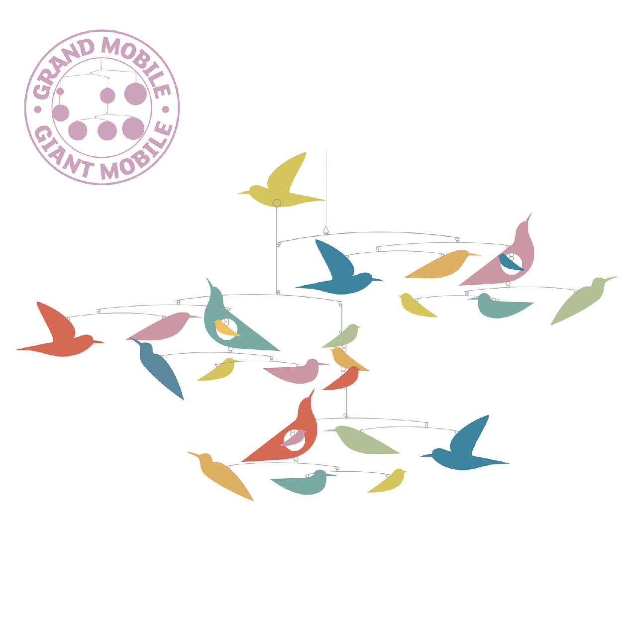Szélmobil függődísz - Sokszínű Madarak - Mobile Katsumi-Multicolored birds - 2
